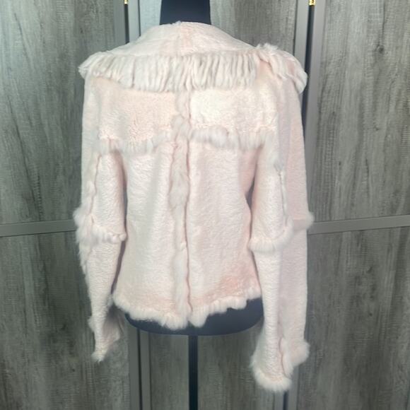 Pink 100% angora/rabbit fur open front jacket with tassels women’s XS-S - Picture 8 of 16